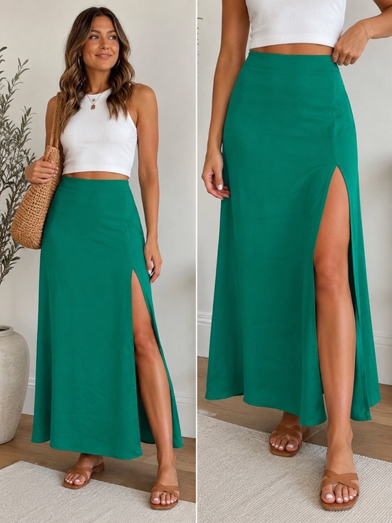 Lulus Dresses & Skirts - Lulus High-Slit Emerald Green Maxi Skirt